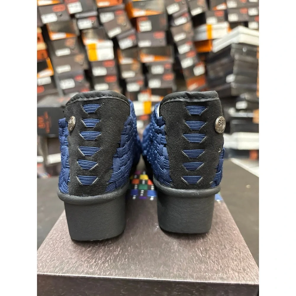 Bernie Mev Gem Yael Navy Woven Elastic Memory Foam Wedge Shoes Size 36 US 5-5.5